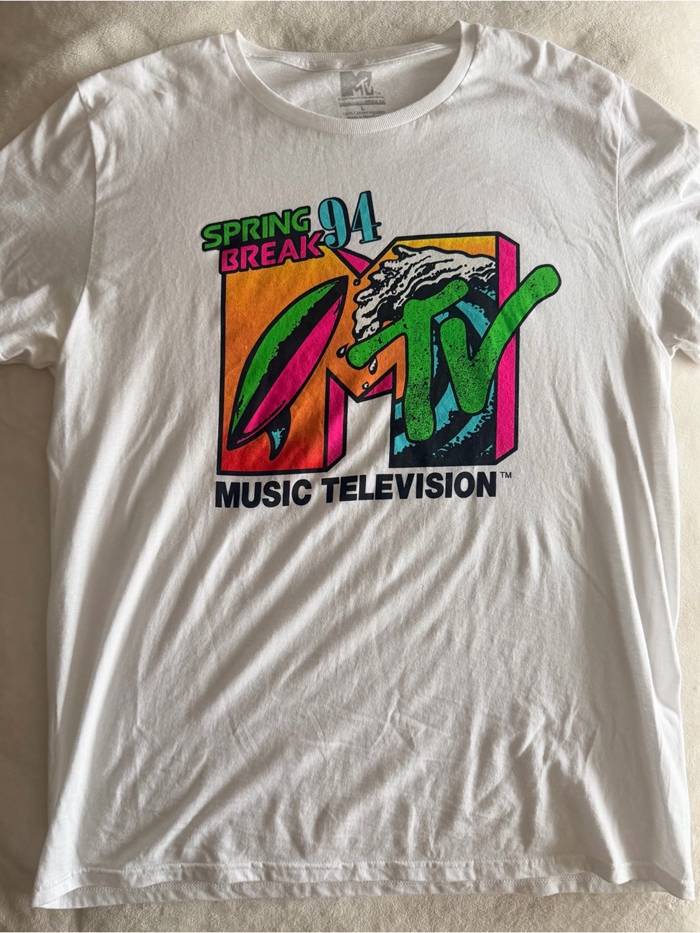 MTV Music Television Spring Break 94 Graphic Tee White Shirt Size Large